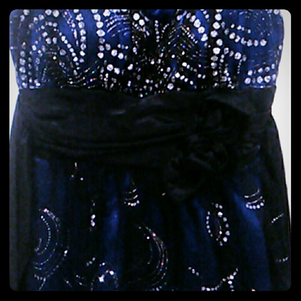 blue, black, and silver dress